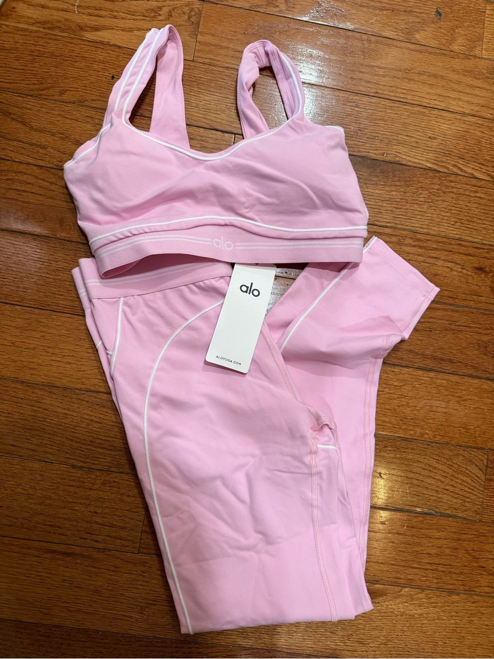 alo Pink Piped Sports Bra & Legging Set